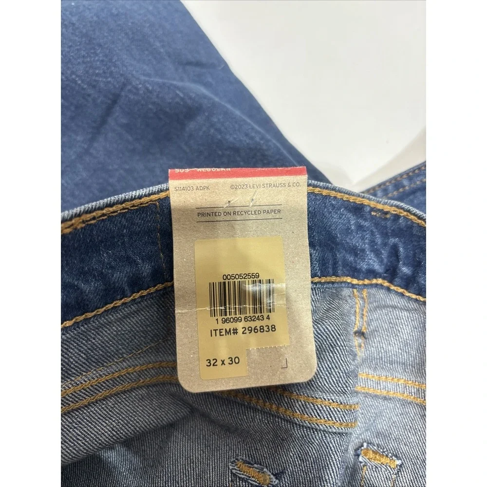 NWT Levis 505 Regular Fit Straight Leg Jeans Dark Wash Blue Stretch Mens 32X30
